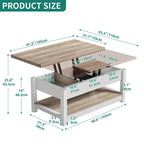 Table basse relevable marron/gris/noir avec rangement dissimulé, pour 6 à 8 personnes