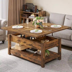 Table basse relevable marron/gris/noir avec rangement dissimulé, pour 6 à 8 personnes