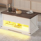 Table basse relevable marron/gris/noir avec rangement dissimulé, pour 6 à 8 personnes