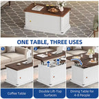 Table basse relevable marron/gris/noir avec rangement dissimulé, pour 6 à 8 personnes