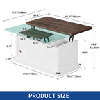 Table basse relevable marron/gris/noir avec rangement dissimulé, pour 6 à 8 personnes