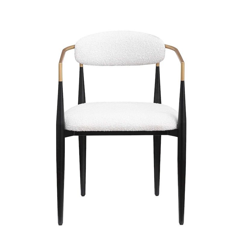 Chaise de salle à manger tapissée avec accoudoirs, cadre métallique, blanc/gris/marron/beige, lot de 2