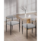 Chaise de salle à manger tapissée avec accoudoirs, cadre métallique, blanc/gris/marron/beige, lot de 2