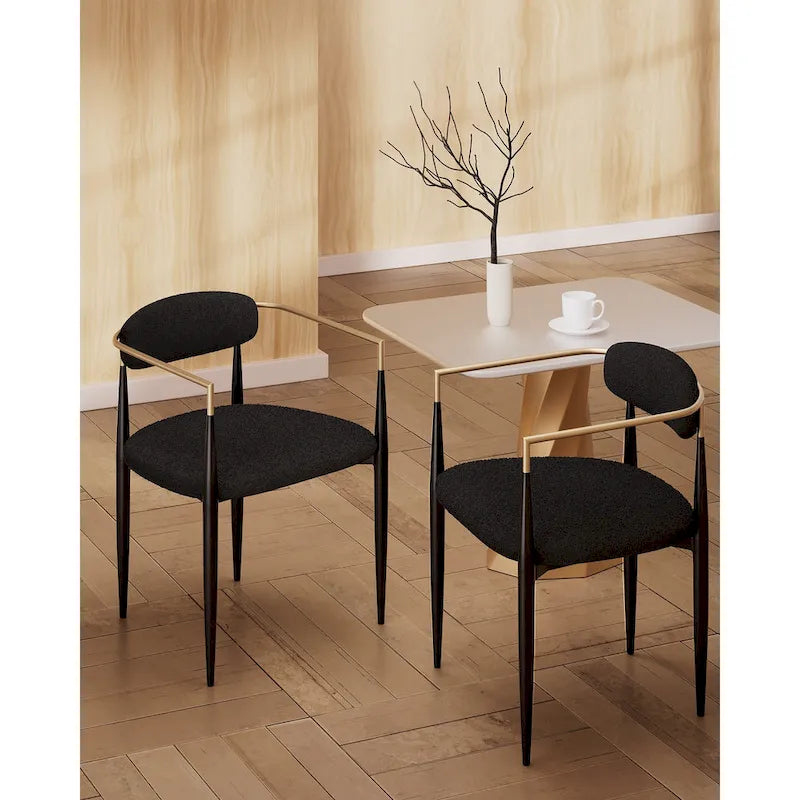 Chaise de salle à manger tapissée avec accoudoirs, cadre métallique, blanc/gris/marron/beige, lot de 2