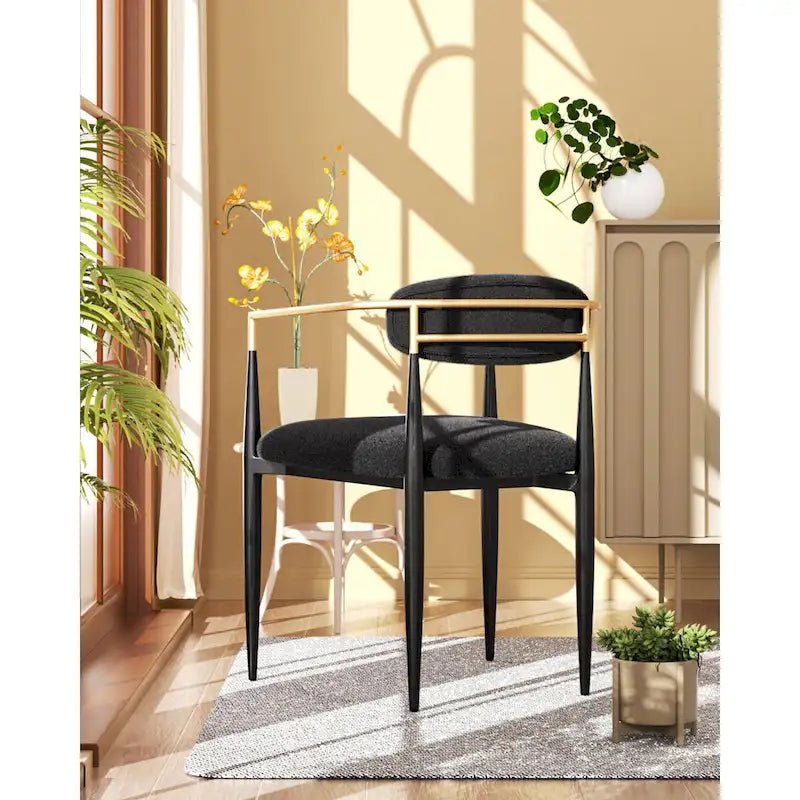 Chaise de salle à manger tapissée avec accoudoirs, cadre métallique, blanc/gris/marron/beige, lot de 2