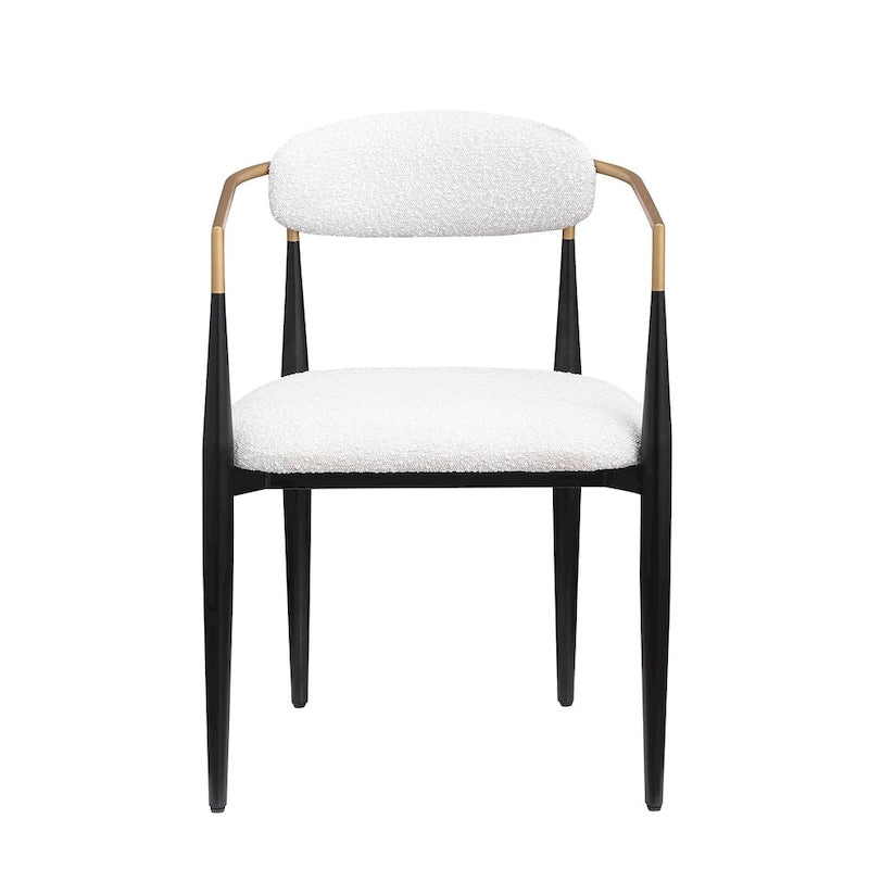 Chaise de salle à manger tapissée avec accoudoirs, cadre métallique, blanc/gris/marron/beige, lot de 2