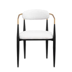 Chaise de salle à manger tapissée avec accoudoirs, cadre métallique, blanc/gris/marron/beige, lot de 2