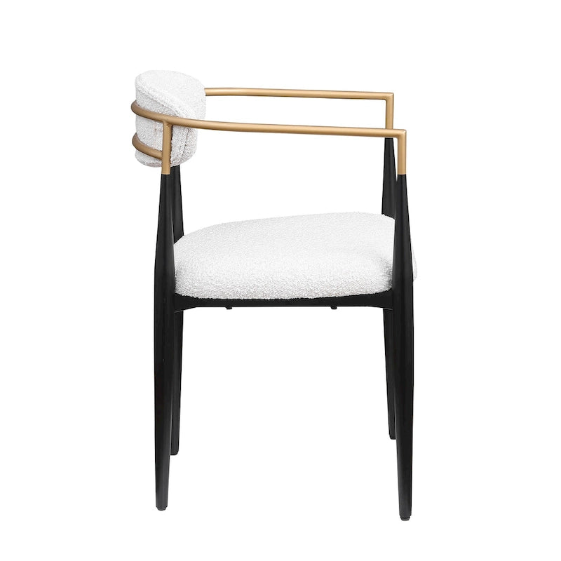 Chaise de salle à manger tapissée avec accoudoirs, cadre métallique, blanc/gris/marron/beige, lot de 2