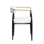 Chaise de salle à manger tapissée avec accoudoirs, cadre métallique, blanc/gris/marron/beige, lot de 2