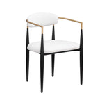 Chaise de salle à manger tapissée avec accoudoirs, cadre métallique, blanc/gris/marron/beige, lot de 2