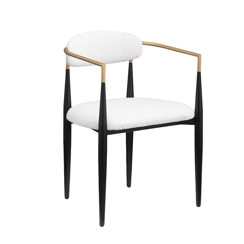 Chaise de salle à manger tapissée avec accoudoirs, cadre métallique, blanc/gris/marron/beige, lot de 2
