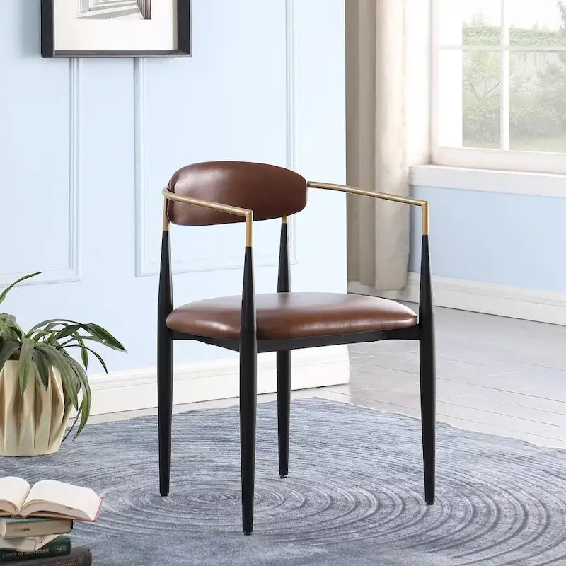 Chaise de salle à manger tapissée avec accoudoirs, cadre métallique, blanc/gris/marron/beige, lot de 2