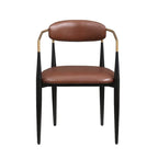 Chaise de salle à manger tapissée avec accoudoirs, cadre métallique, blanc/gris/marron/beige, lot de 2