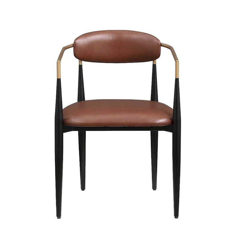 Chaise de salle à manger tapissée avec accoudoirs, cadre métallique, blanc/gris/marron/beige, lot de 2