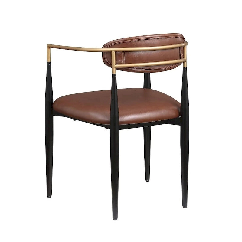 Chaise de salle à manger tapissée avec accoudoirs, cadre métallique, blanc/gris/marron/beige, lot de 2