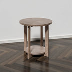 Table de ferme ronde avec étagère de rangement, marron/blanc et gris antique, table basse / table d'appoint
