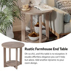 Table de ferme ronde avec étagère de rangement, marron/blanc et gris antique, table basse / table d'appoint