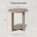 Table de ferme ronde avec étagère de rangement, marron/blanc et gris antique, table basse / table d'appoint