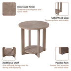 Table de ferme ronde avec étagère de rangement, marron/blanc et gris antique, table basse / table d'appoint