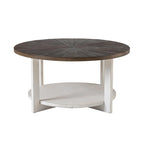 Table de ferme ronde avec étagère de rangement, marron/blanc et gris antique, table basse / table d'appoint