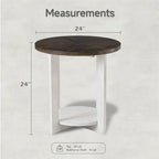 Table de ferme ronde avec étagère de rangement, marron/blanc et gris antique, table basse / table d'appoint