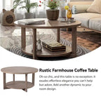 Table de ferme ronde avec étagère de rangement, marron/blanc et gris antique, table basse / table d'appoint