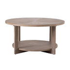 Table de ferme ronde avec étagère de rangement, marron/blanc et gris antique, table basse / table d'appoint