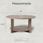 Table de ferme ronde avec étagère de rangement, marron/blanc et gris antique, table basse / table d'appoint