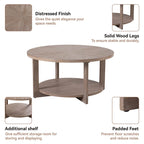 Table de ferme ronde avec étagère de rangement, marron/blanc et gris antique, table basse / table d'appoint