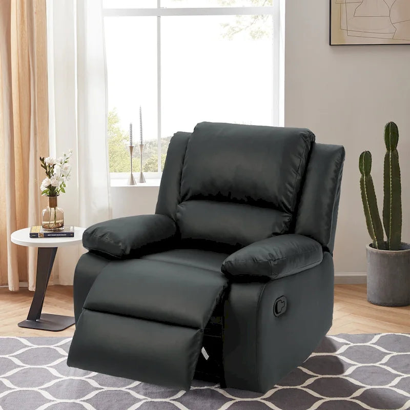 Fauteuil inclinable manuel une place en similicuir et velours côtelé