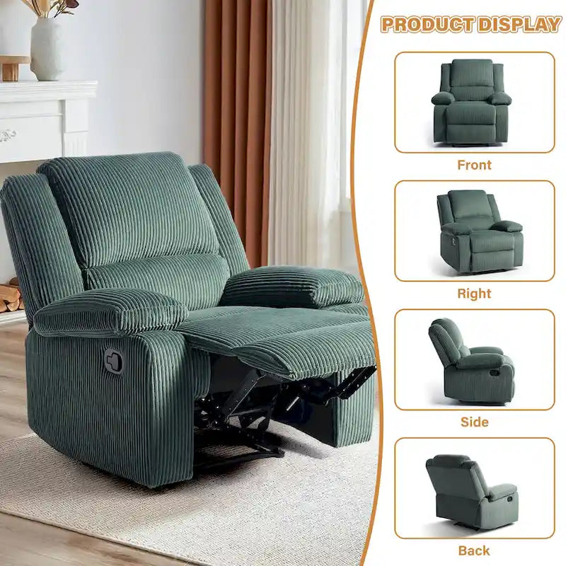 Fauteuil inclinable manuel une place en similicuir et velours côtelé
