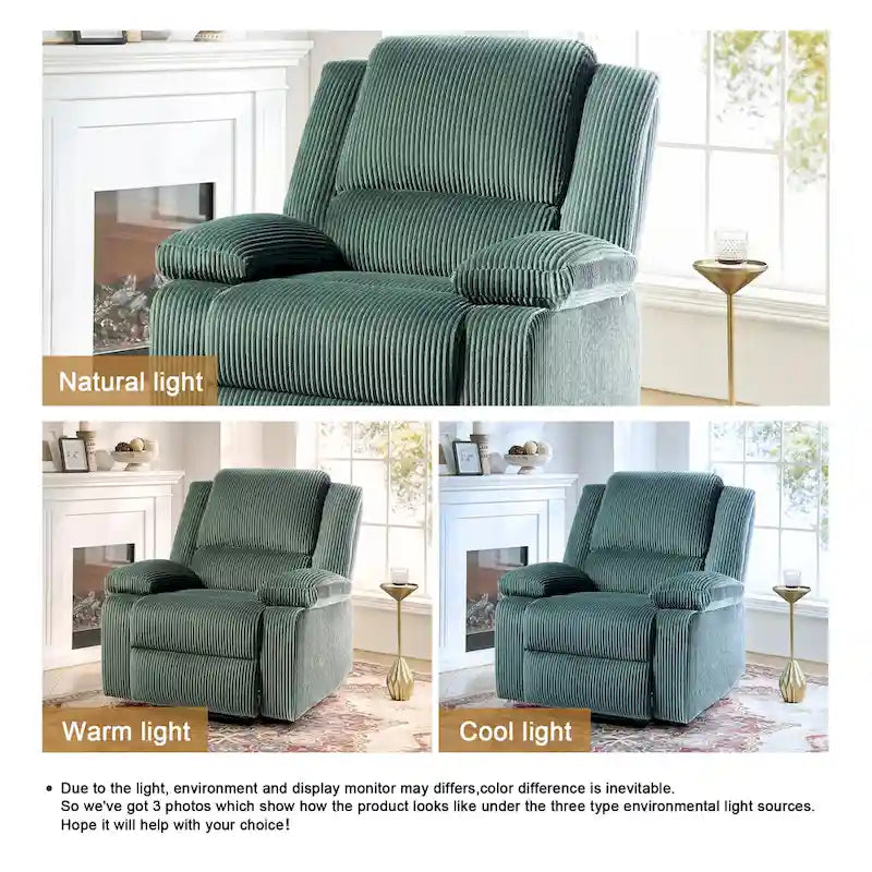 Fauteuil inclinable manuel une place en similicuir et velours côtelé