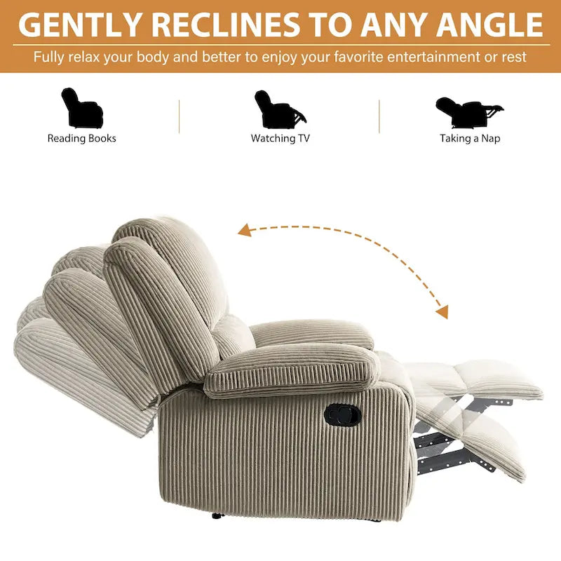 Fauteuil inclinable manuel une place en similicuir et velours côtelé