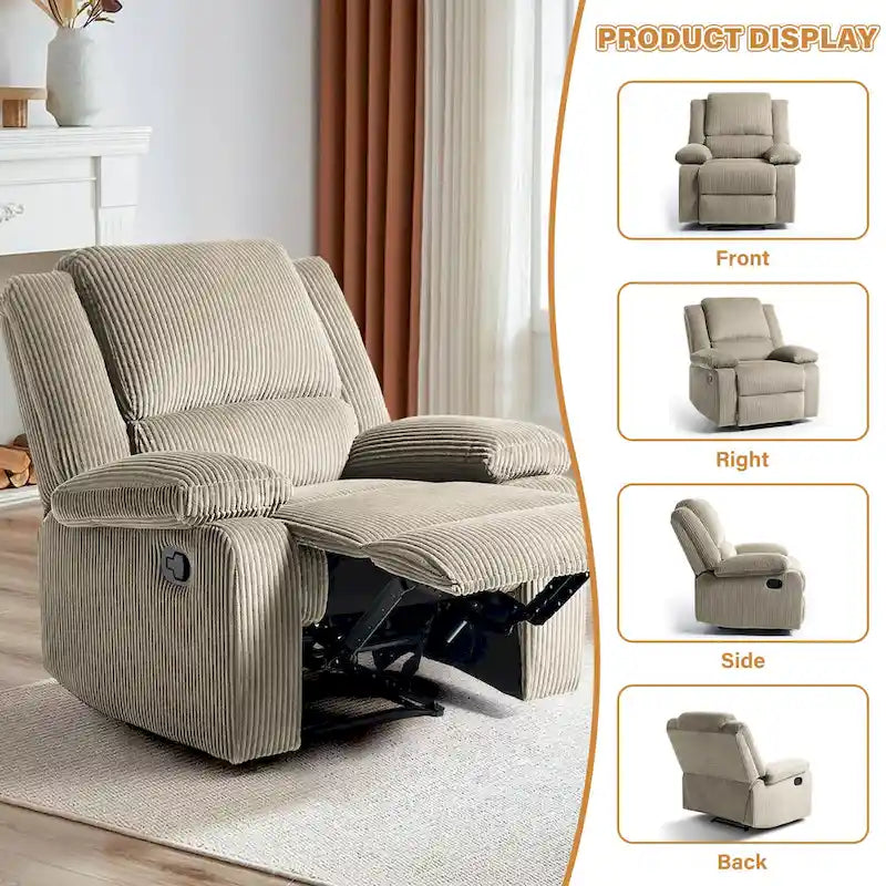 Fauteuil inclinable manuel une place en similicuir et velours côtelé