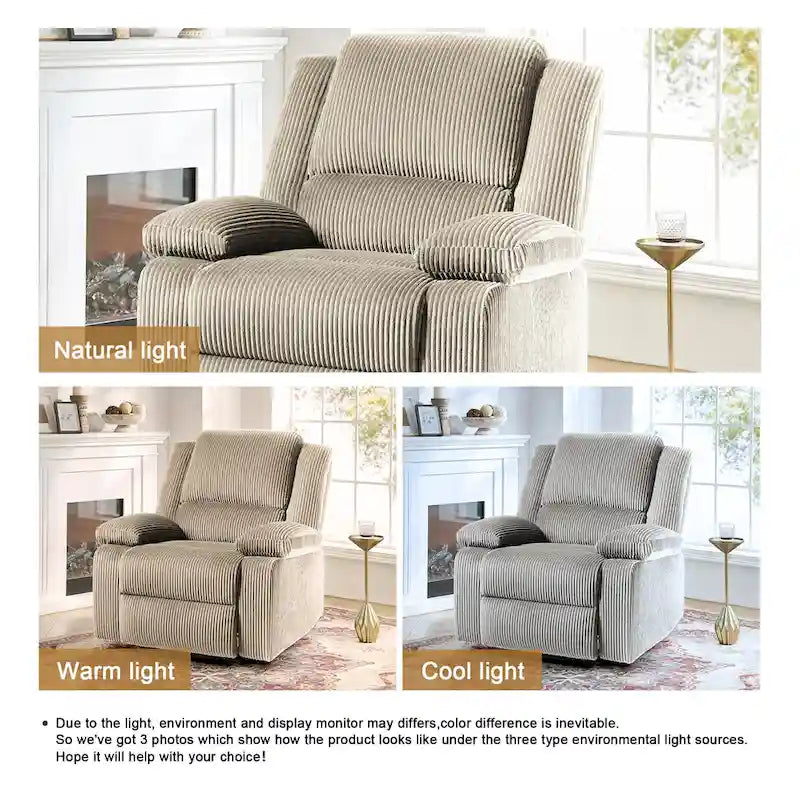 Fauteuil inclinable manuel une place en similicuir et velours côtelé