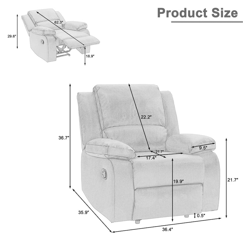 Fauteuil inclinable manuel une place en similicuir et velours côtelé