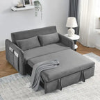 Canapé-lit convertible en velours gris/bleu/noir pour 2 personnes