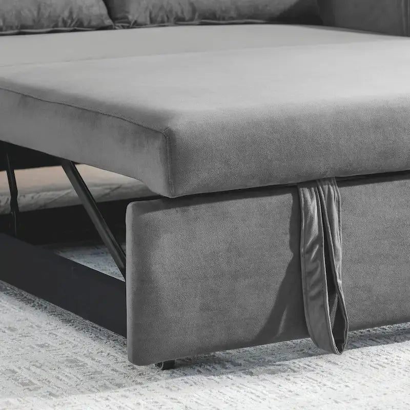Canapé-lit convertible en velours gris/bleu/noir pour 2 personnes