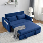 Canapé-lit convertible en velours gris/bleu/noir pour 2 personnes