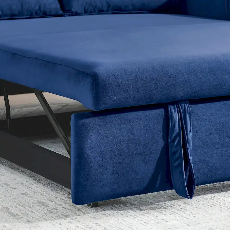 Canapé-lit convertible en velours gris/bleu/noir pour 2 personnes