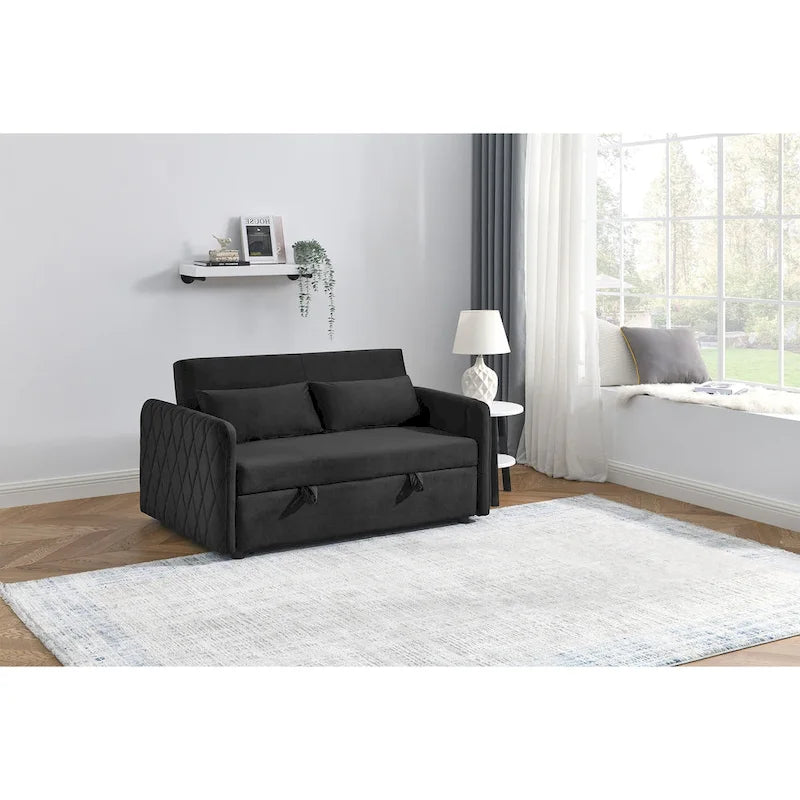 Canapé-lit convertible en velours gris/bleu/noir pour 2 personnes