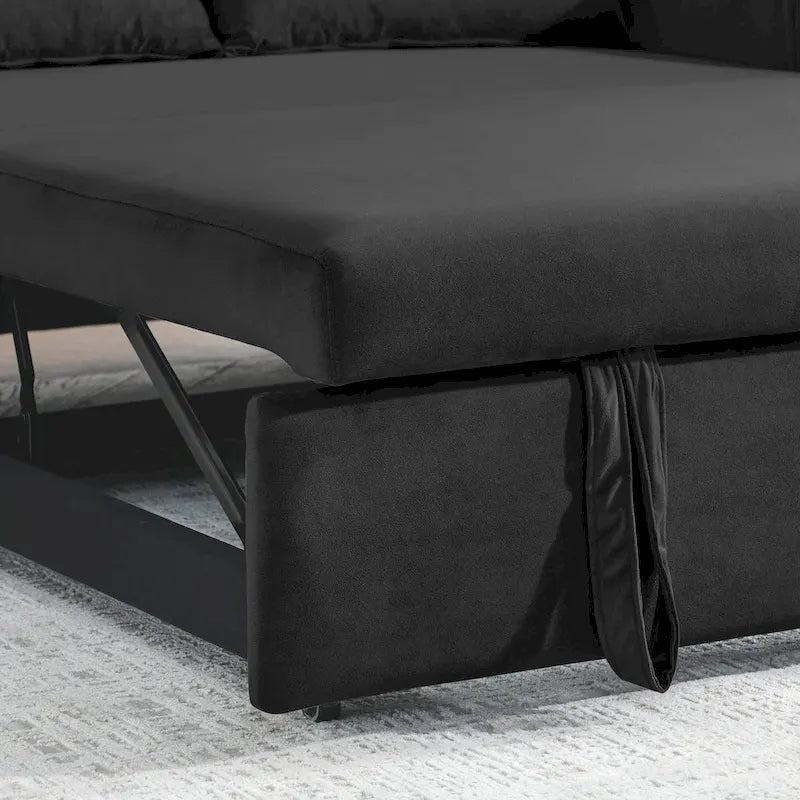 Canapé-lit convertible en velours gris/bleu/noir pour 2 personnes