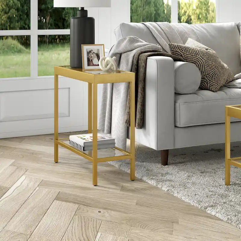Table d'appoint rectangulaire en bronze noirci / laiton / nickel satiné, pour 1 personne