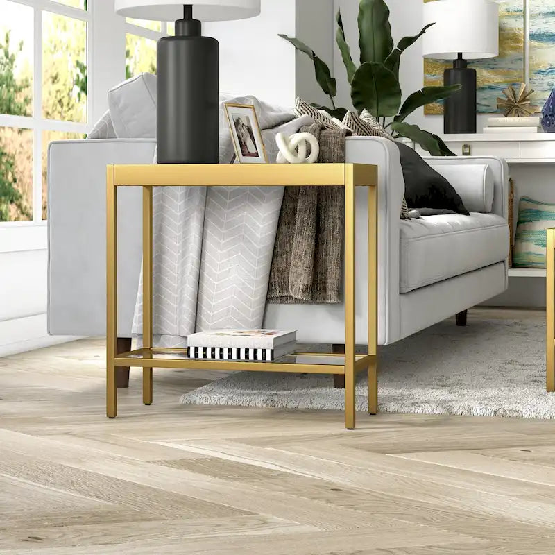 Table d'appoint rectangulaire en bronze noirci / laiton / nickel satiné, pour 1 personne