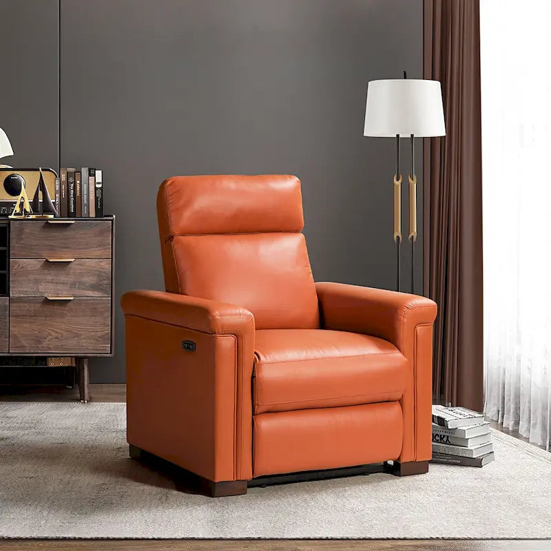 Fauteuil inclinable électrique monoplace multicolore avec port USB – Cuir véritable