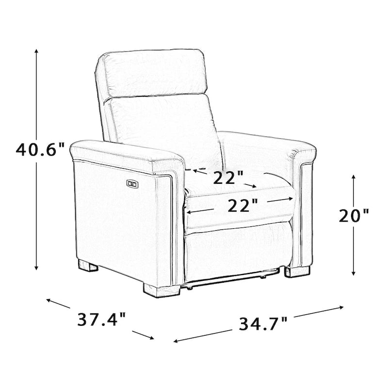 Fauteuil inclinable électrique monoplace multicolore avec port USB – Cuir véritable