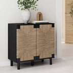 Armoire d'appoint en bois avec porte en jonc de mer noir/marron/blanc et étagère réglable, 1 à 4 pièces
