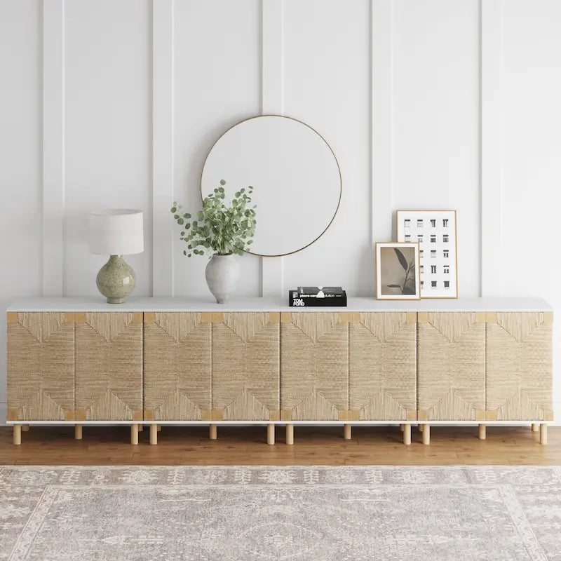 Armoire d'appoint en bois avec porte en jonc de mer noir/marron/blanc et étagère réglable, 1 à 4 pièces