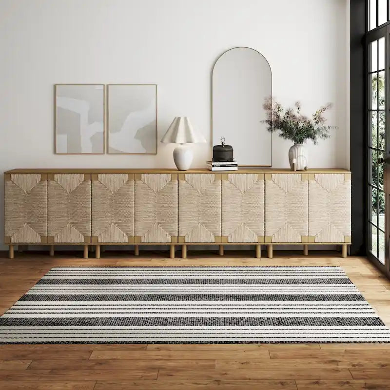 Armoire d'appoint en bois avec porte en jonc de mer noir/marron/blanc et étagère réglable, 1 à 4 pièces