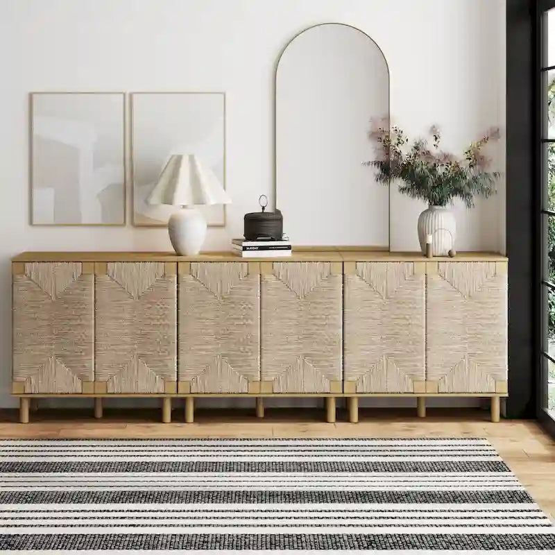 Armoire d'appoint en bois avec porte en jonc de mer noir/marron/blanc et étagère réglable, 1 à 4 pièces